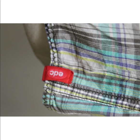 EDC Esprit Men Short Sleeve Button Down Shirt Plaid Green White Medium - Picture 5 of 12